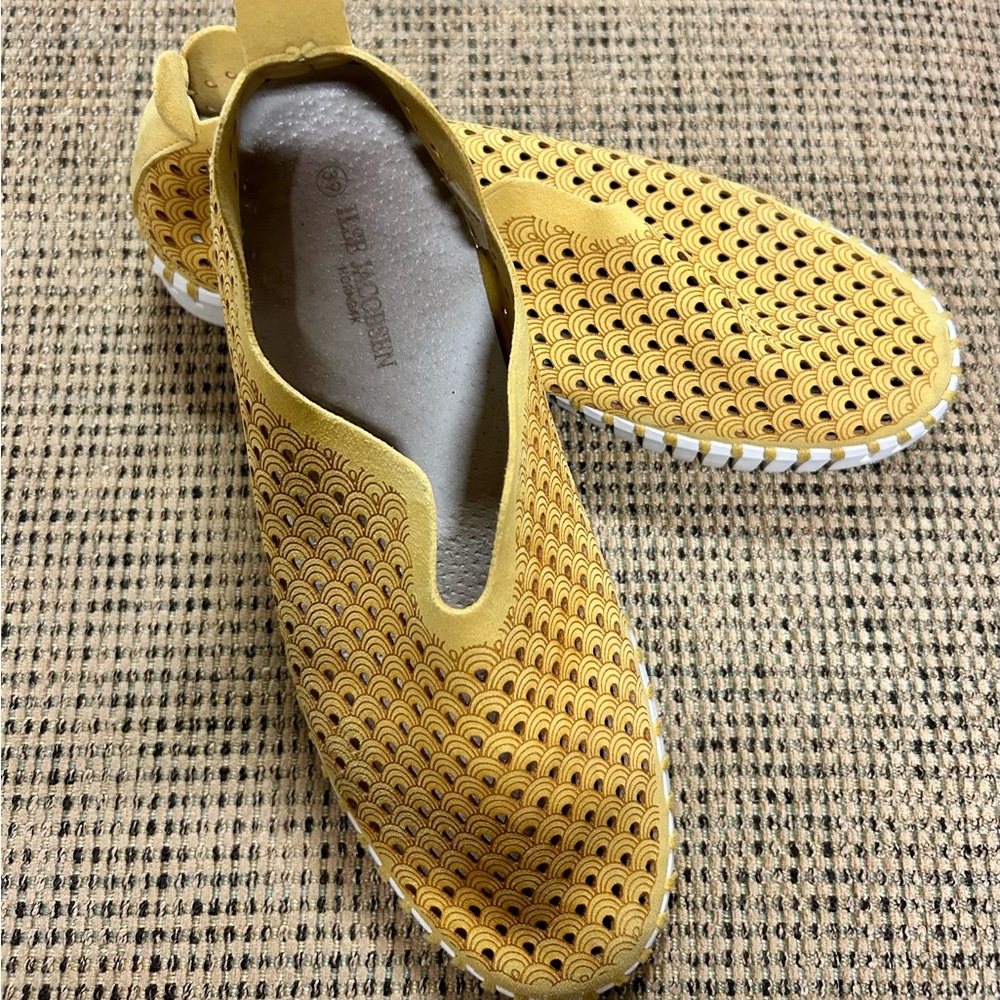 Ilse Jacobsen Mustard Perforated Slip-Ons